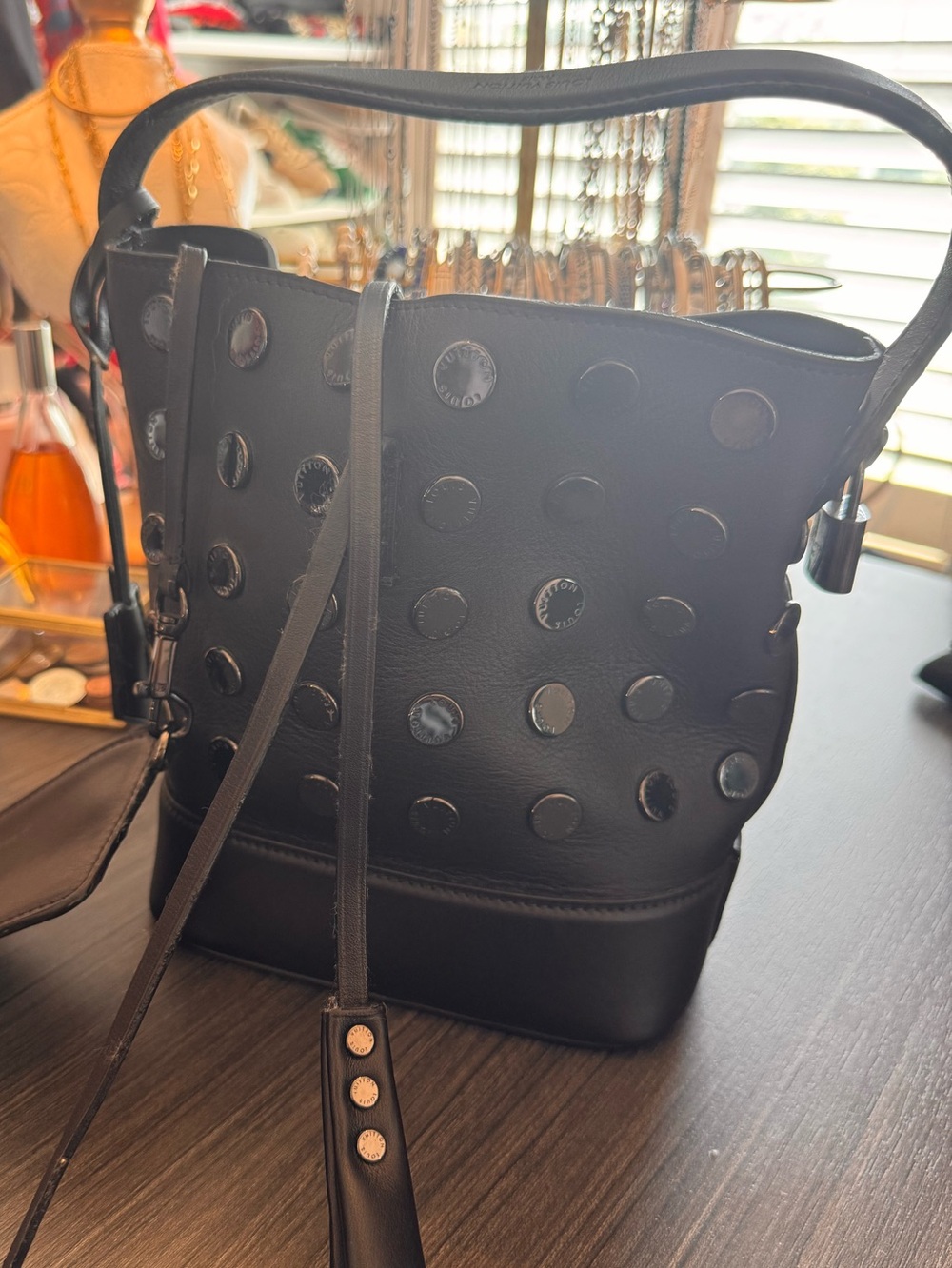 Authentic Louis Vuitton NN14 Audace PM Black Stud-Accent Bucket Bag
